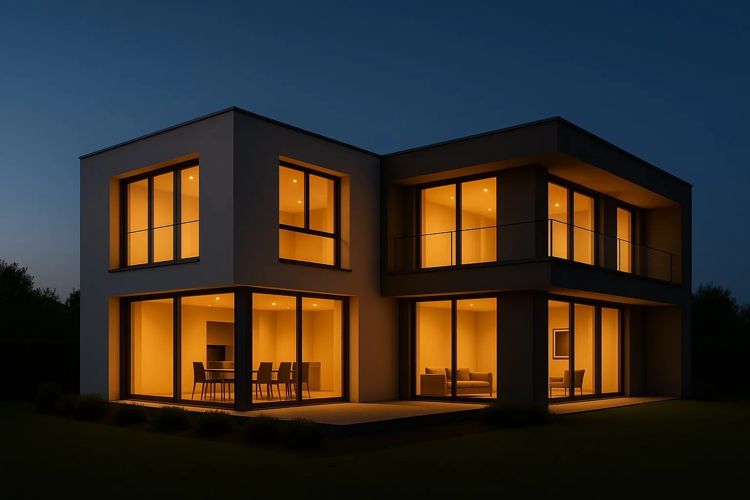 Geniş alüminyum doğramalı modern villa
